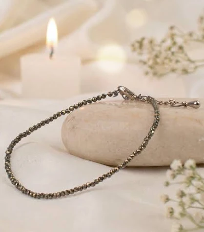 Raw pyrite bead anklet with lobster clasp